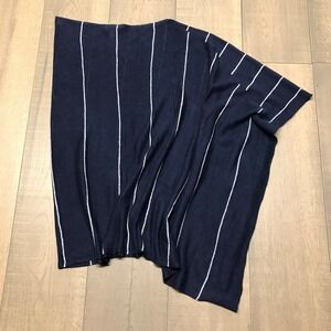 Eileen Fisher Linen Poncho Shawl Womens One Size‎ Blue Pin Striped Organic Beach